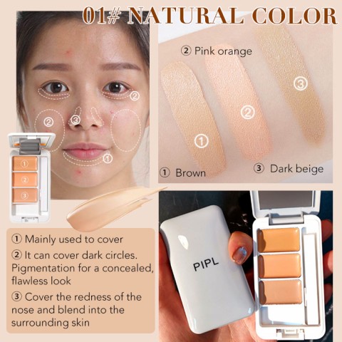 Tri-Color Concealer - Covers Spotted Face, Dark Circles, Pimples