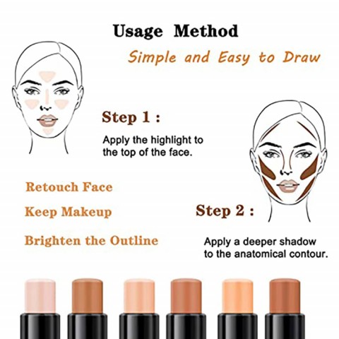 2 in 1 Highlight Stick,Shading Contour Stick. Concealer Foundation Cream Pen. Waterproof and sweatproof